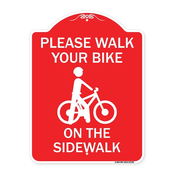 Pavement Stencil Please Walk Your Bike on Sidewalk, Red & White Alum Sign, 18" x 24", RW-1824-23338